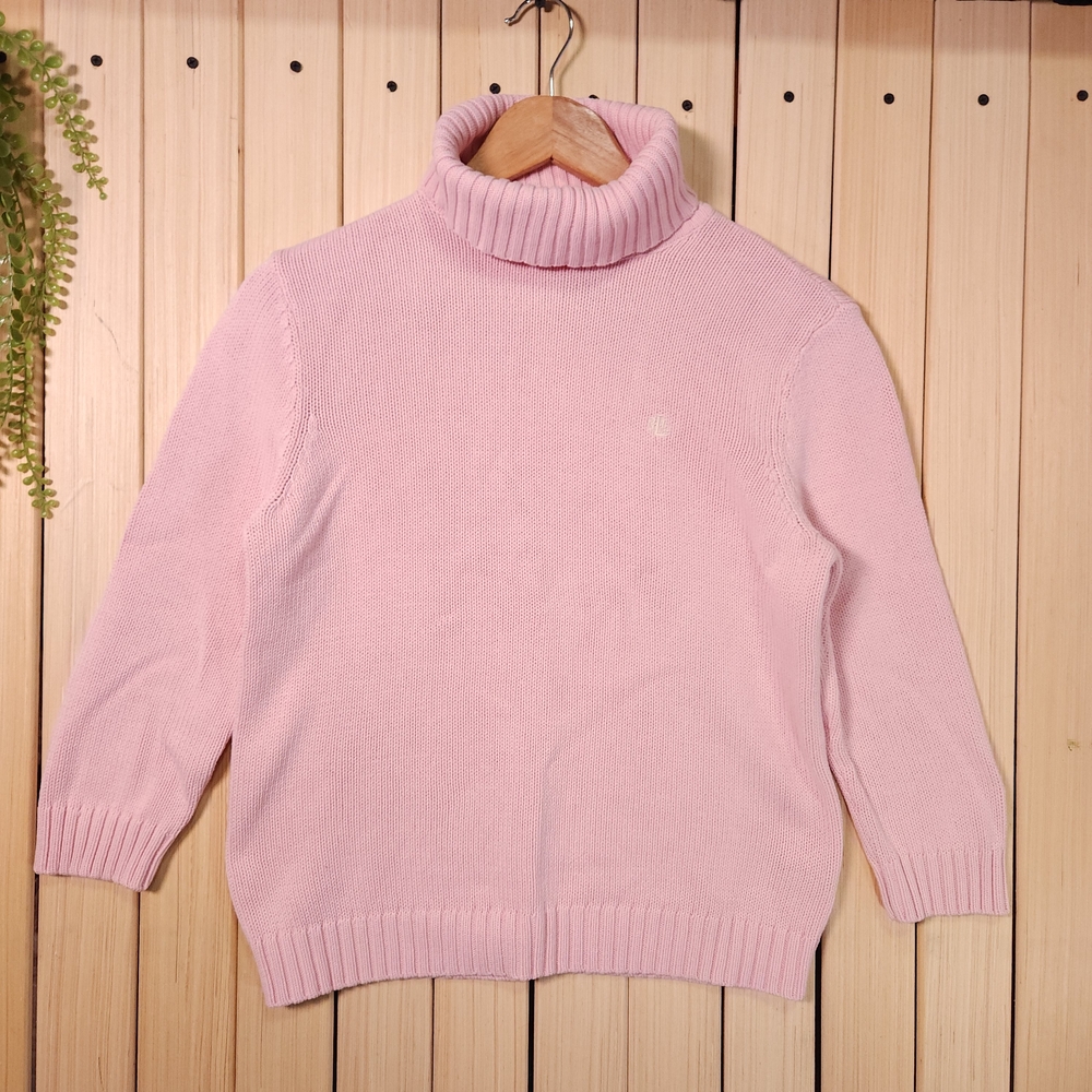 Ralph Lauren Sweater Soft Pink Turtleneck Chunky Size M Vintage